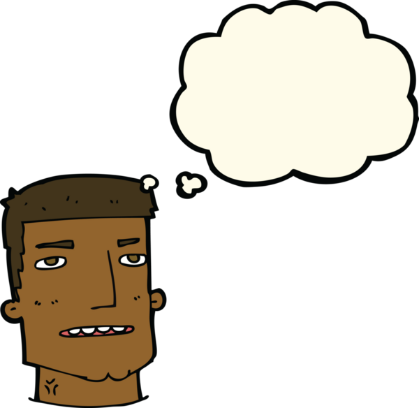 Bir insan tarafından çizilmiş düşünce baloncuklu erkek kafası.