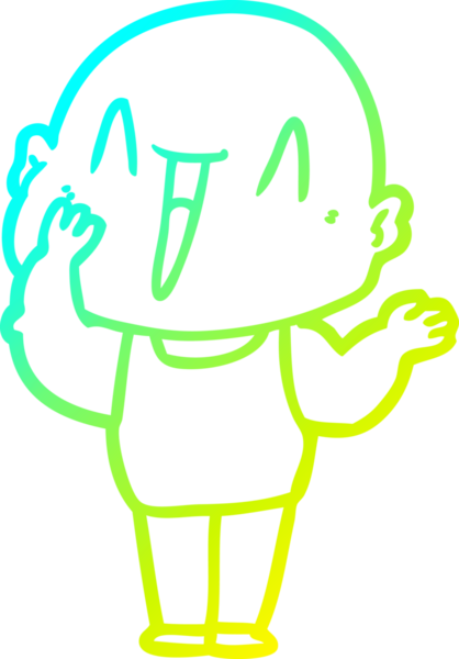 Bir insan tarafından çizilmiş, mutlu, kel bir adamın çizdiği soğuk çizgi.