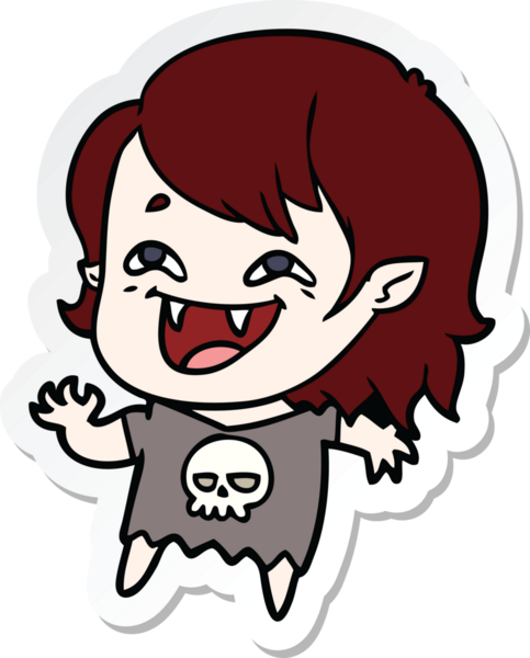 Bir insan tarafından çizilmiş, gülen vampir bir kızın çıkartması.