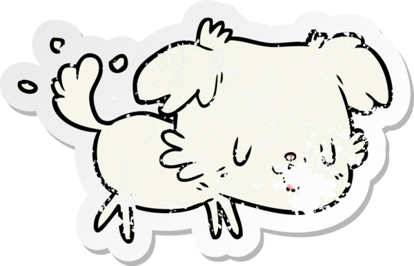 Bir insan tarafından çizilmiş bir karikatür köpeğinin sıkıntılı çıkartması.