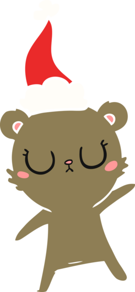 Bir insan tarafından çizilmiş Noel Baba şapkası takan bir ayının düz renk çizimi.