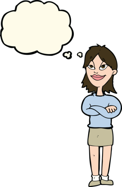 Bir insan tarafından çizilmiş düşünce baloncuğu olan gururlu bir kadın.