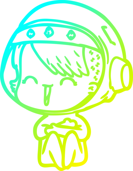 Bir insan tarafından çizilmiş mutlu bir uzay kızının soğuk çizgi çizimi.