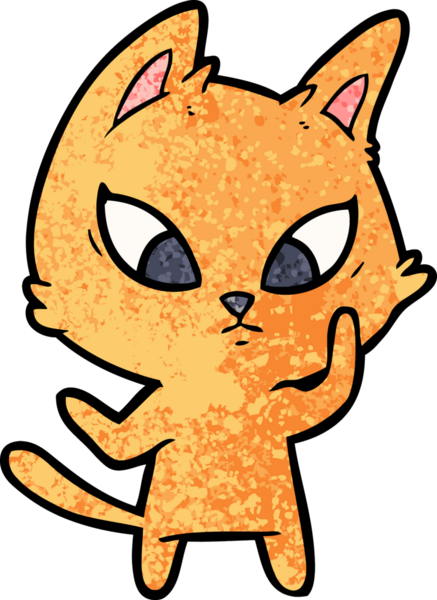 Bir insan tarafından çizilmiş kafası karışmış çizgi film kedisi.