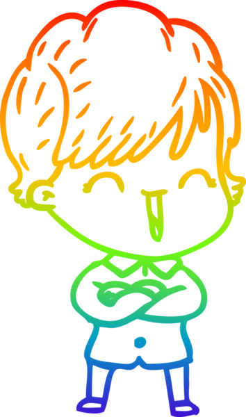 Gökkuşağı gradyan çizgi çizimi bir insan tarafından çizilmiş gülen bir kadın.