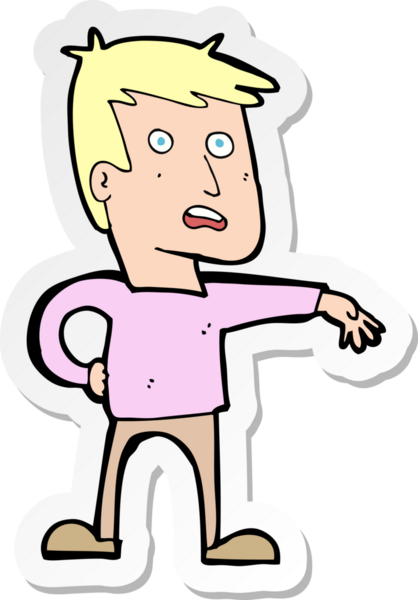 Bir insan tarafından çizilmiş kamp jestleri yapan bir çizgi film karakterinin çıkartması.