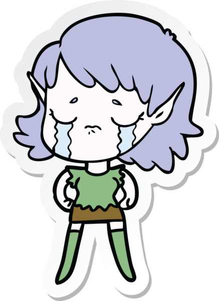 Bir insan tarafından çizilmiş ağlayan bir elf kızının çıkartması.