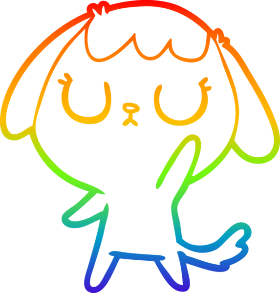 Gökkuşağı gradyan çizimi. Bir insan tarafından çizilmiş şirin bir köpek çizimi.
