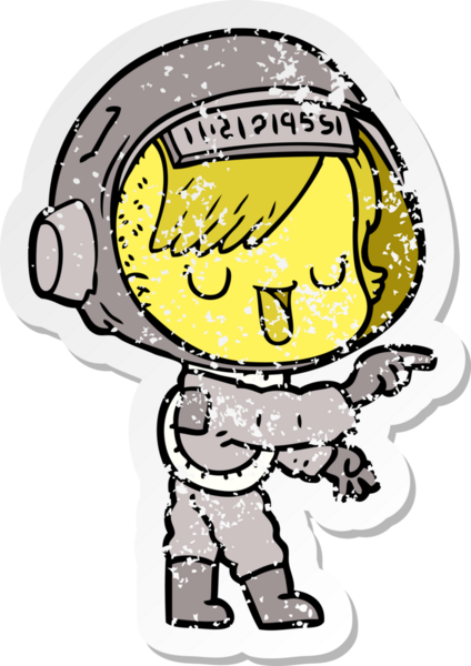 Bir insan tarafından çizilmiş karikatür astronot kadının sıkıntılı çıkartması.