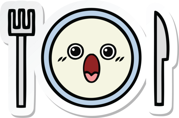 Bir insan tarafından çizilmiş şirin bir yemek tabağının çıkartması.