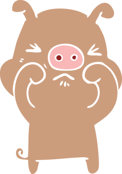 Bir insan tarafından çizilmiş düz renkli çizgi film huysuz domuz.