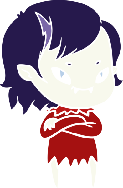 Bir insan tarafından çizilmiş düz renkli çizgi film arkadaş canlısı vampir kız.