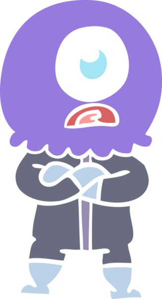 Sinirli düz renkli çizgi film Tepegöz uzaylı uzay adamı bir insan tarafından çizildi.