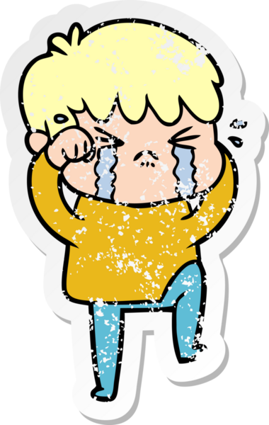 Bir insan tarafından çizilmiş, ağlayan bir çizgi film çocuğunun sıkıntılı çıkartması.