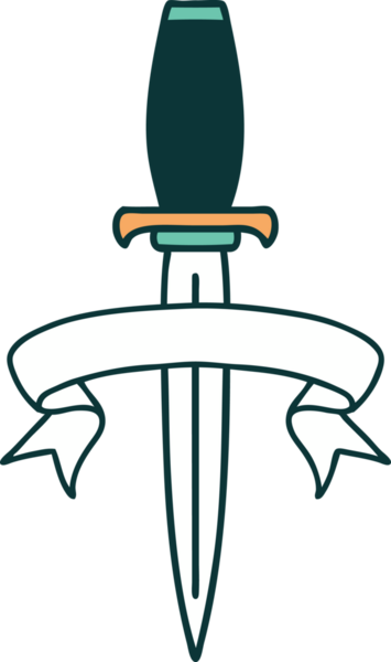 Geleneksel dövme, bir insan tarafından çizilmiş hançer sancağıyla.