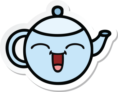 Bir insan tarafından çizilmiş şirin, mutlu bir çaydanlığın çıkartması.