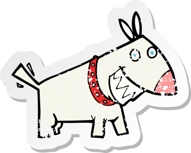 Bir insan tarafından çizilmiş çizgi film köpeğinin gerilimli çıkartması.