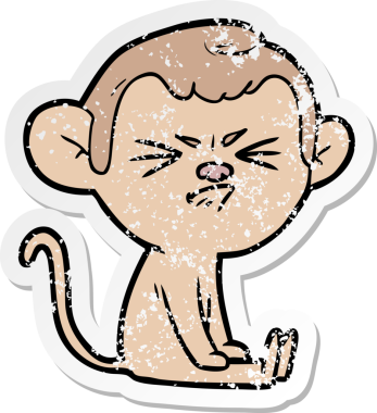 Bir insan tarafından çizilmiş kızgın bir maymunun sıkıntılı çıkartması.