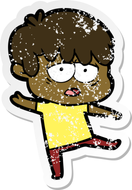 Bir insan tarafından çizilmiş bitkin bir çizgi film karakterinin sıkıntılı çıkartması.