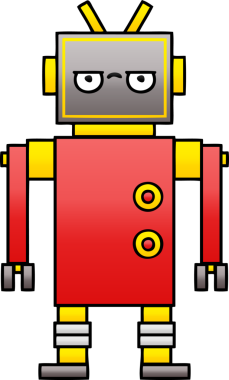 Sinirli bir robotun insan tarafından çizilmiş gölgeli karikatürü.