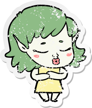 Bir insan tarafından çizilmiş utangaç bir elf kızının sıkıntılı çıkartması.