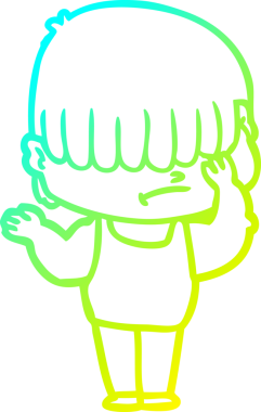 Bir insan tarafından çizilmiş dağınık saçlı bir çizgi film çocuğu çizimi.