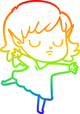 Gökkuşağı gradyan çizgi çizimi bir insan tarafından çizilmiş bir elf kızı