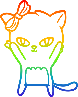 Gökkuşağı gradyan çizgisi bir insan tarafından çizilmiş şirin bir çizgi kedi çizimi