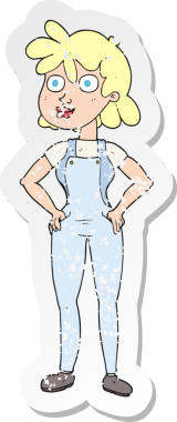 Bir insan tarafından çizilmiş karikatür çiftçisi bir kızın gerilimli çıkartması.