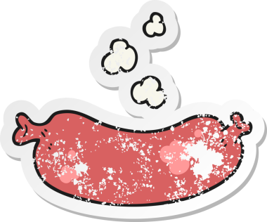 Bir insan tarafından çizilmiş sıcak sosisli çizgi filmin gerilimli yapıştırması.