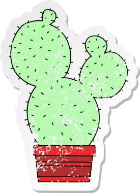 Bir insan tarafından çizilmiş garip bir el kaktüsünün sıkıntılı çıkartması.