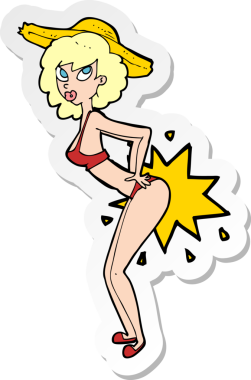 Karikatür bikini çıkartması. Bir insan tarafından çizilmiş.