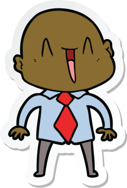 Bir insan tarafından çizilmiş mutlu, kel bir adamın çıkartması.