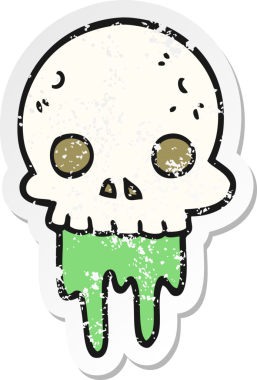 Bir insan tarafından çizilmiş ürkütücü cadılar bayramı kafatası karikatürünün sıkıntılı çıkartması.