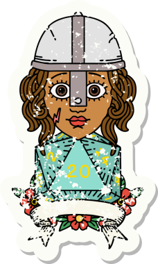 Retro Dövme Tarzı İnsan Savaşçısı Doğal 20 rulo ile Bir insan tarafından çizilmiş