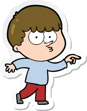 Bir insan tarafından çizilmiş meraklı bir çocuğun çıkartması.