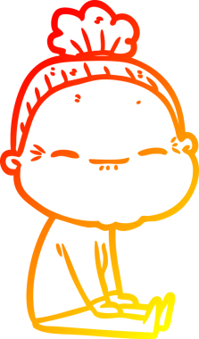 Bir insan tarafından çizilmiş barışçıl, yaşlı bir kadının sıcak çizgi çizimi.