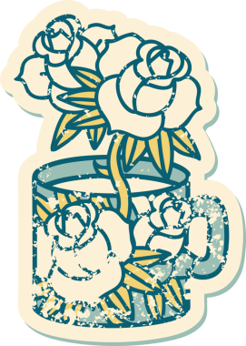 Bir bardağın ve bir insanın çizdiği çiçeklerin sembolik dövmesi.