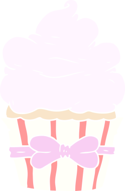 Bir insan tarafından çizilmiş düz renkli çizgi film süslü kek.