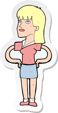 Bir insan tarafından çizilmiş kalçasında elleri olan bir karikatür kadının çıkartması.