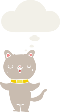 Düşünce baloncuğu olan çizgi film kedisi insan tarafından çizilmiş.