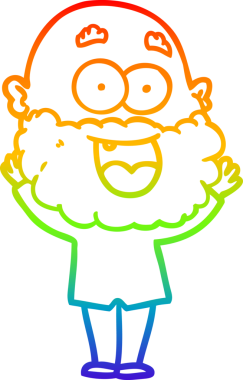 Karikatür çizen gökkuşağı gradyan çizimi. Bir insan tarafından çizilmiş sakallı çılgın mutlu adam.