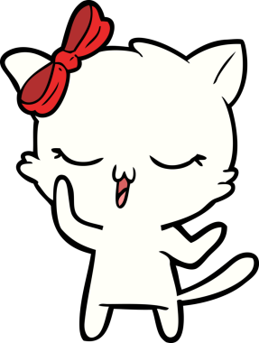 Bir insan tarafından çizilmiş kafasında yay olan çizgi film kedisi.