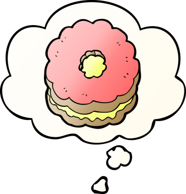 Düşünce baloncuklu çizgi film bisküvisi, bir insan tarafından çizilmiş düzgün bir gradyan stil.