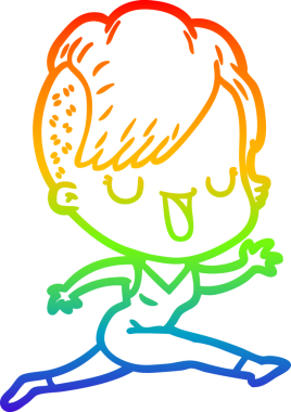 Gökkuşağı gradyan çizimi. Hipster saç kesimi bir insan tarafından çizilmiş şirin bir çizgi film kızı.