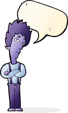 Bir insan tarafından çizilmiş, konuşma balonu olan bir vampir.