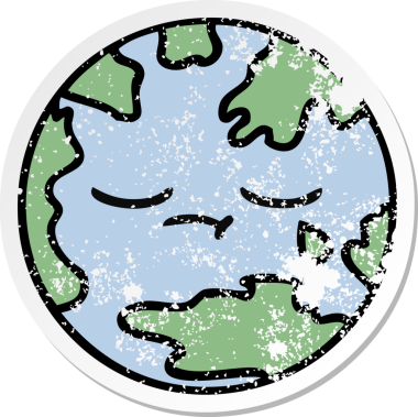 Bir insan tarafından çizilmiş şirin bir karikatür gezegeninin sıkıntılı çıkartması.