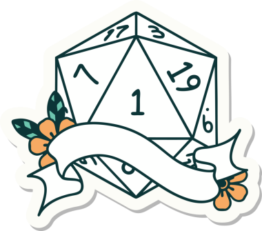 Bir insan tarafından çizilmiş doğal bir d20 zar etiketi.