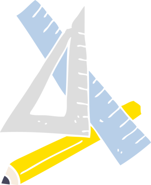 Bir insan tarafından çizilen düz renkli kalem ve cetvel çizimi