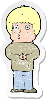 Bir insan tarafından çizilmiş utangaç bir çocuğun retro sıkıntılı çıkartması.